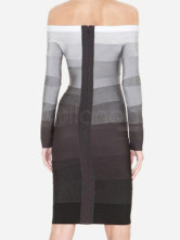 Dégradé couleur Off-The-épaule manches Womens parti robe longue