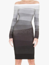 Dégradé couleur Off-The-épaule manches Womens parti robe longue