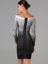 Dégradé couleur Off-The-épaule manches Womens parti robe longue