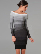Dégradé couleur Off-The-épaule manches Womens parti robe longue