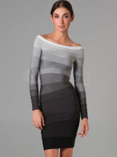 Dégradé couleur Off-The-épaule manches Womens parti robe longue