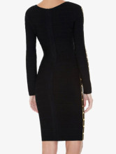 Tour du cou manches longues Nylon Spandex rayonne Viscose Womens parti robe noire