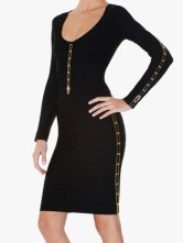 Tour du cou manches longues Nylon Spandex rayonne Viscose Womens parti robe noire