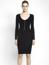 Tour du cou manches longues Nylon Spandex rayonne Viscose Womens parti robe noire