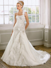 White Rococo A-line One-Shoulder Net Beading Bridal Wedding Dress