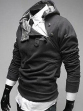 Vêtements à capuche boutons gris foncé le coton manches longues hommes