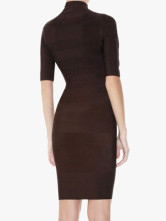 Noir du cou du col roulé manches moitié Womens parti robe