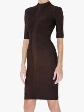 Noir du cou du col roulé manches moitié Womens parti robe