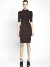 Noir du cou du col roulé manches moitié Womens parti robe