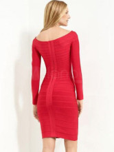 Robe rouge de Off-The-épaule rayonne Viscose Nylon Spandex Womens parti de manches longues
