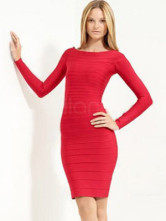 Robe rouge de Off-The-épaule rayonne Viscose Nylon Spandex Womens parti de manches longues