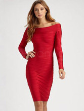 Robe rouge de Off-The-épaule rayonne Viscose Nylon Spandex Womens parti de manches longues