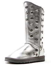 Warm Silver Cow Leather Rivet Women's Snow Boots