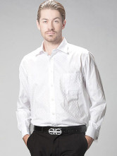 Classic White Plaid Cotton Fibre Tencel Long Sleeve Men's Dress Shirt