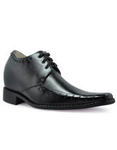 Black Front Tie Rubber Cowhide Men's Increasing Height Shoes