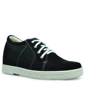 Casual Black Suede Lace-Up Rubber Sole Men's Height Increasing Shoes