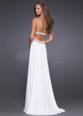 Romantic White Chiffon Beading Strapless Prom Dress