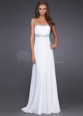Romantic White Chiffon Beading Strapless Prom Dress