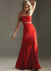 Elegant Slim Red Silk Like Satin One Shoulder Prom Dress