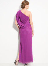 Lilac Chiffon One Shoulder Floor Length Flower Decoration Prom Dress