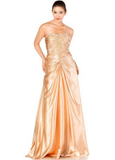 Charming Champagne Elastic Woven Satin Strapless Prom Dress