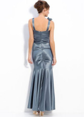 Charming Gray Elastic Woven Satin V-neck Flower Decoration Prom Dress