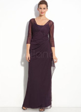 Vintage Grape Purple Chiffon Spaghetti Strap Floor Length Prom Dress
