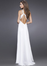 Modern White Chiffon Beading One Shoulder Prom Dress