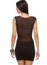 Sweet Black Chiffon Scoop Collar Mini Cocktail Dress