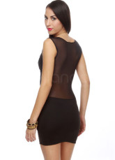 Sweet Black Chiffon Scoop Collar Mini Cocktail Dress