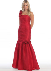 Red Taffeta Flower One Shoulder Mermaid Trumpet Prom Dress