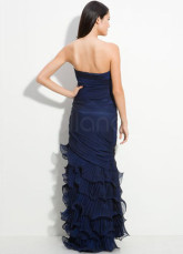 Sweetheart Dark Navy Blue Chiffon Floor Length Prom Dress