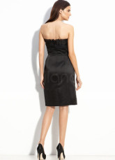Elegant Black Satin Strapless A-line Knee Length Cocktail Dress