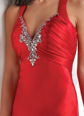Attractive Red Elastic Woven Stain Halter Beading Prom Dress