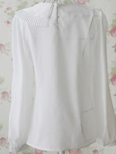 Ivoire Spandex ronde Blouse des femmes des manches longues ondulations du collier