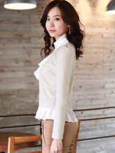Blouse unique Ivoire élastique mousseline de soie manches longues femmes