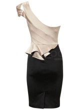 Slim abricot Terylene acétate fibres Spandex parti d'une épaule robe