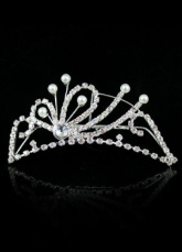 Beautiful White Rhinestone Silver Plating Imitated Pearl Wedding Tiara