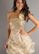 Lovely Champagne One-Shoulder Mini Length Tulle Cocktail Dress
