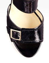 Chaussures de mode Womens noires du ouvert Toe en cuir verni de boucle