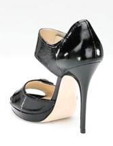 Chaussures de mode Womens noires du ouvert Toe en cuir verni de boucle