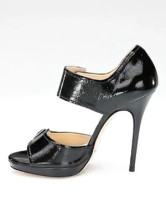 Chaussures de mode Womens noires du ouvert Toe en cuir verni de boucle