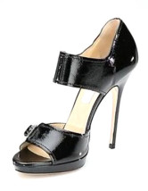 Chaussures de mode Womens noires du ouvert Toe en cuir verni de boucle