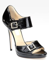 Chaussures de mode Womens noires du ouvert Toe en cuir verni de boucle