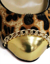Leopard Pattern Open Toe Horse Hair High Heel Womens Shoes
