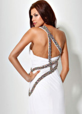 Glamour White One-Shoulder Side Splitting Chiffon Prom Dress