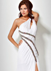 Glamour White One-Shoulder Side Splitting Chiffon Prom Dress