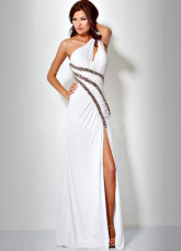 Glamour White One-Shoulder Side Splitting Chiffon Prom Dress