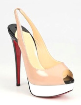 Nude White Black Sling Back Peep Toe Patent Leather Womens Shoes