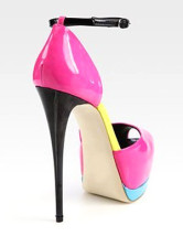 Fuchsia jaune vert Peep Toe cheville sangle Womens Shoes